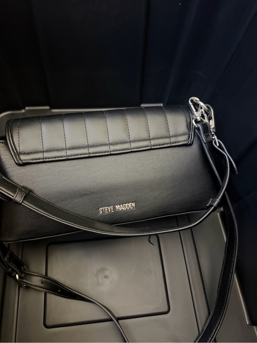 Steve Madden Black Quilted Flap Messenger Bag